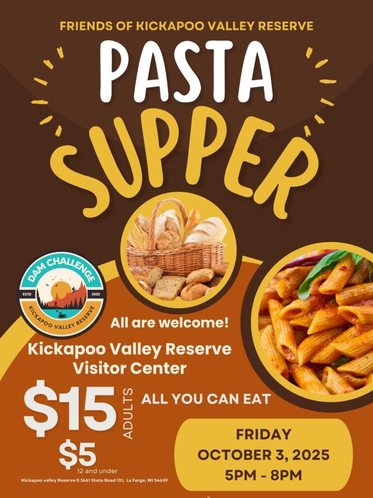 Flyer for FoKVR Pasta supper on Friday October 3, 2025 at the KVR Visitor Center